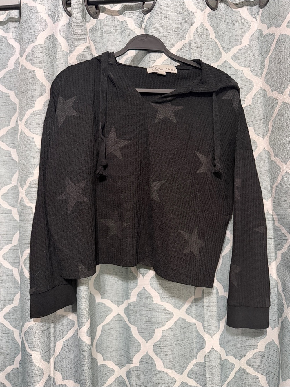 Vintage Havana Black Star-Print Hooded Waffle Top